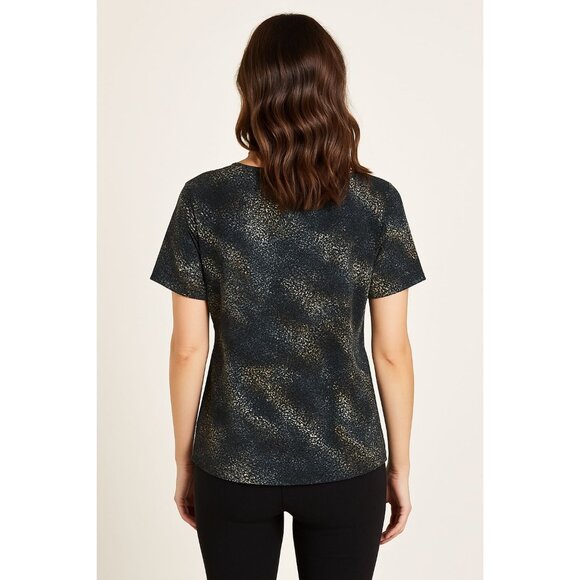 Adrienne Vittadini Metallic Ring Detail Short Sleeve Top In Abstract Print XL - Picture 4 of 12